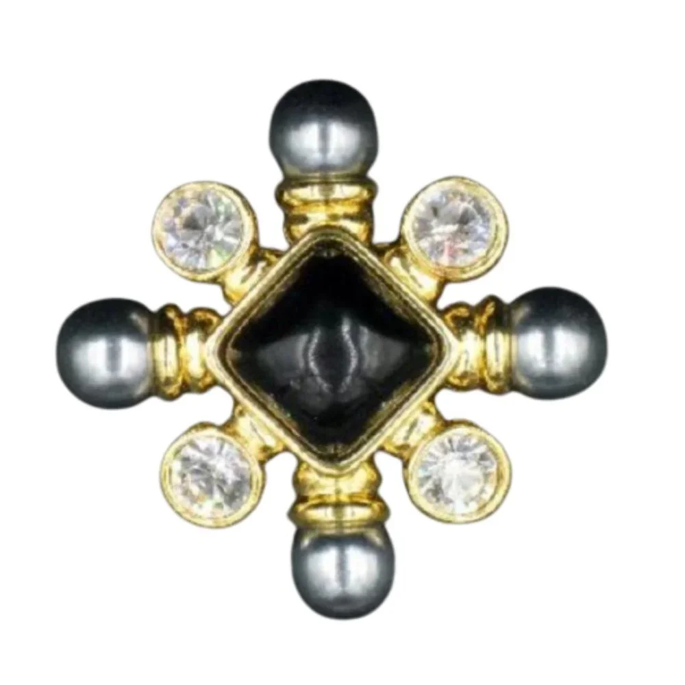 Vintage Joan Rivers Maltese Cross Brooch/Pendant Black Pearl